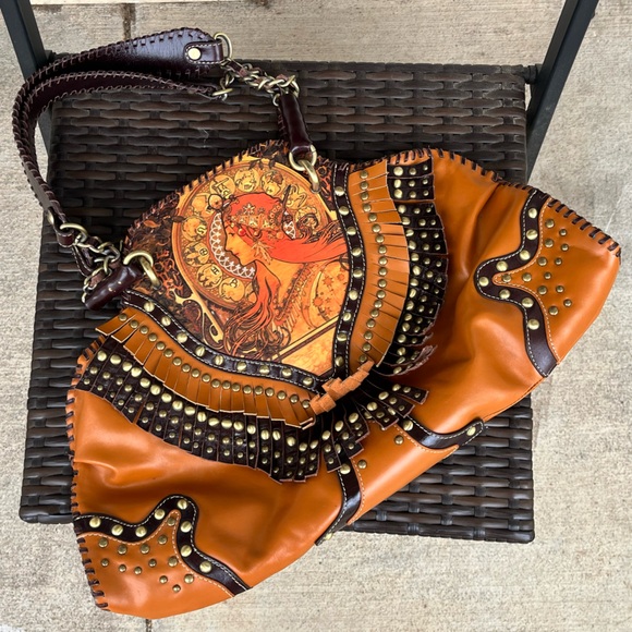 Handbags - Sharif Since 1827 Leather Fringe Studded Zodiac Bag Vintage 1980s